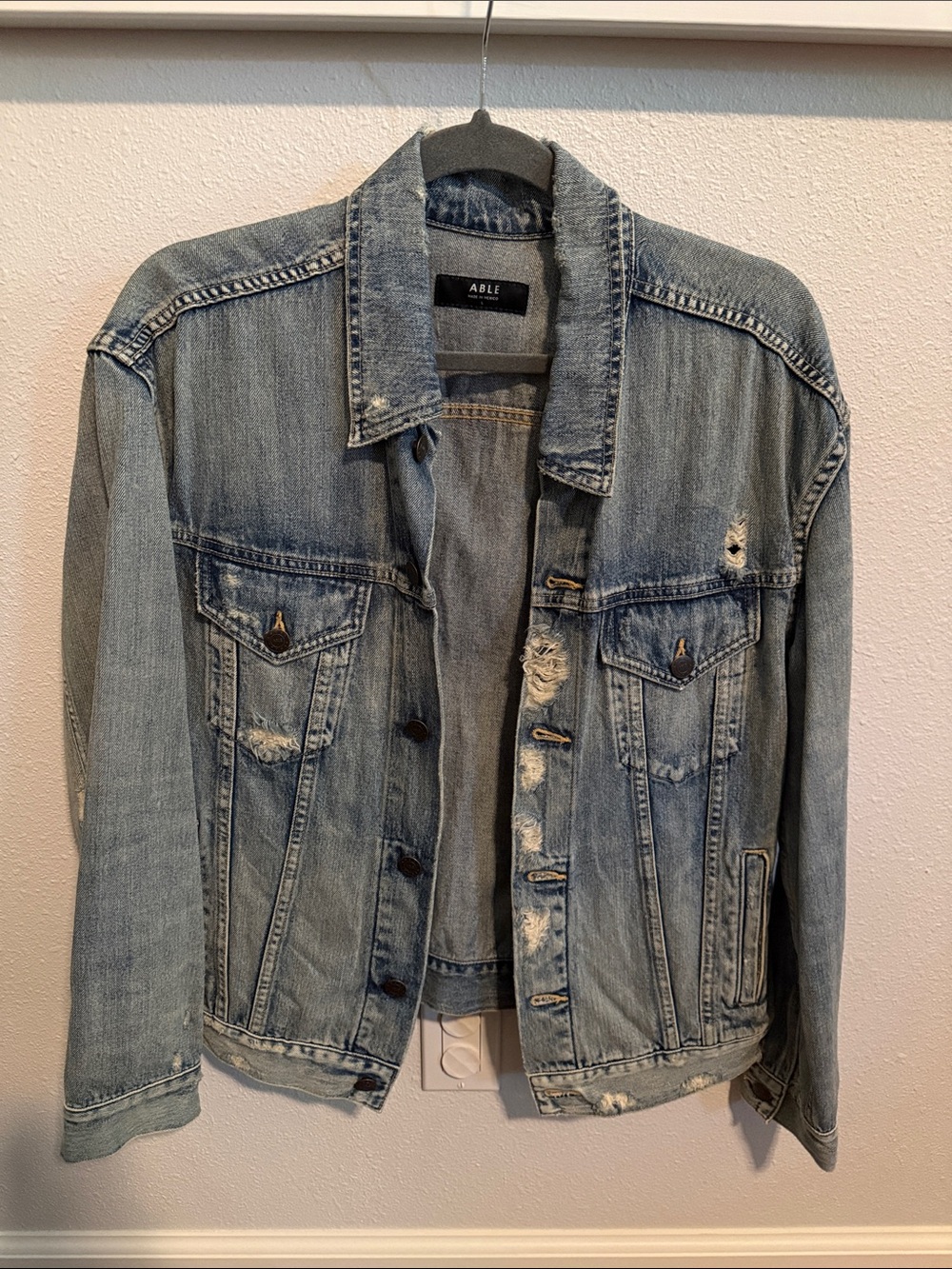 ABLE Light Wash Distressed Denim Jacket - Men's